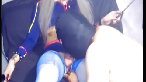 Sexy shemale cosplay fuck with guy in asian lingerie and shorts