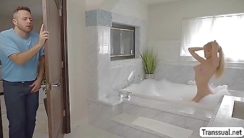 Blonde slut is getting her anal slit fingered by a huge dick