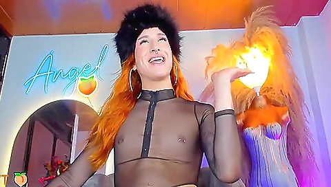 Redhead with small tits is masturbating in her shower