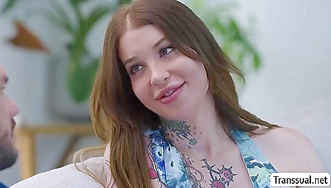 Tattooed shemale gets her tight asshole fucked hard