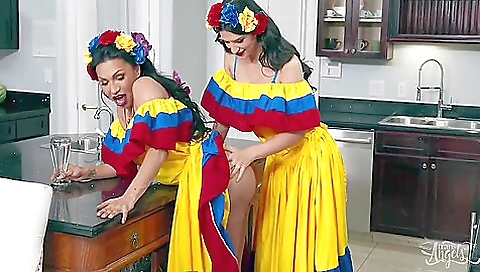 Brunette girl is making love with her man in a gangbang