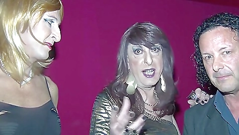 Shemale and a tall man fucking in her tight titties