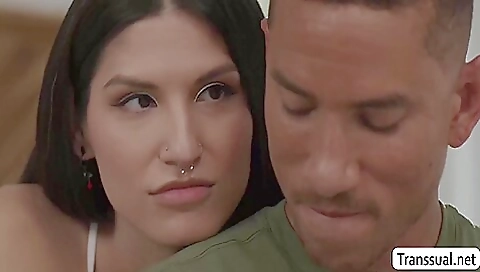 Brunette with huge boobs is going to cum in a gangbang