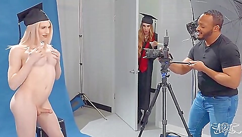 Busty blonde slut rides dick in a big black crotch