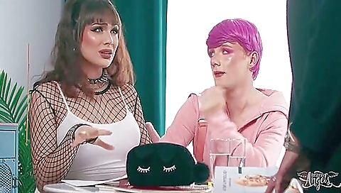 Brunette brunette with a small tits and big ass fucks anal on the wall