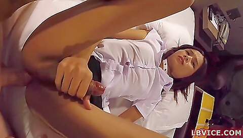 Asian babe takes her ass in a big cock and gets fucked